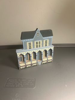 Vintage Wooden Victorian House Miniature Wall Shelf Display Blue Dollhouse Decor