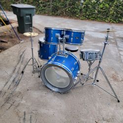 1970s Blue Pearl Wood-Fiberglass 5 Piece Drum Kit With Sticks