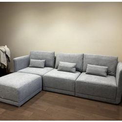 Modular Sectional Sofa with Ottoman- Light Gray Fabric