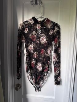 Black floral lace bodysuit