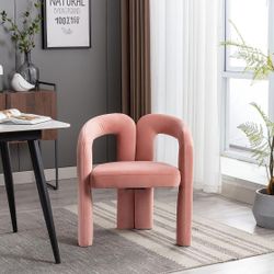 Modern Dining Chair Set of 2, Velvet Pink Fabric Armchair, Upholstered Barrel Chairs for Living Room & Kitchen