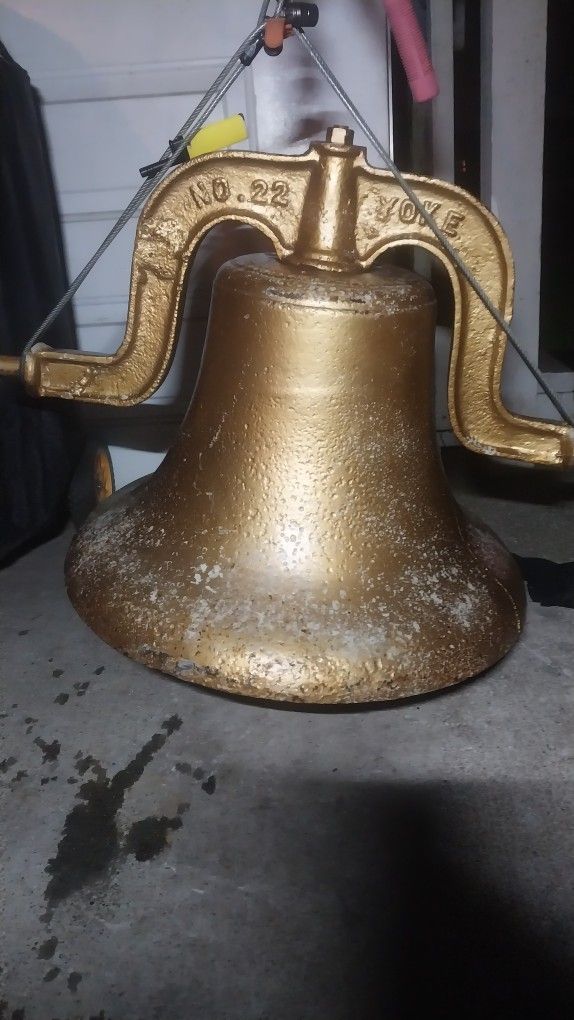 Real Antique 1889 GIANT Cast Iron Bell With Yoke For Hanging