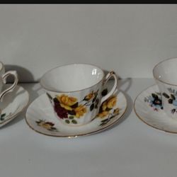 VINTAGE FINE BONE CHINA ENGLAND PORCELAIN TEACUP & SAUCER PLATE SET -Q3