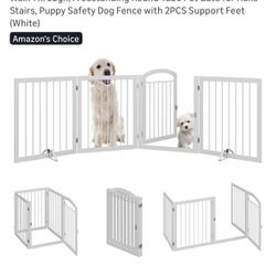 Lightly Used 96” Extra Wide Pet Gate With Door Walkthrough, Freestanding With Support Feet