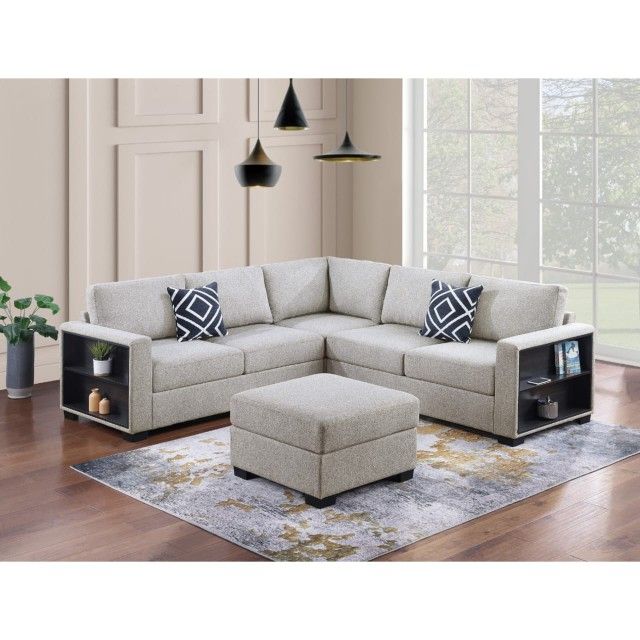 Boucle Fabric Sectional Sofa With Ottoman // Limited Time Offer