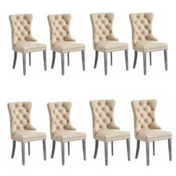Dining Chairs Set of 8, Upholstered Dining Room Chair with Nailhead Trim and Solid Wood Legs, Luxury Wingback Dining Side Chair for Living Room, Bedro