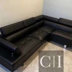 New Black Sectional Sofa Couch 