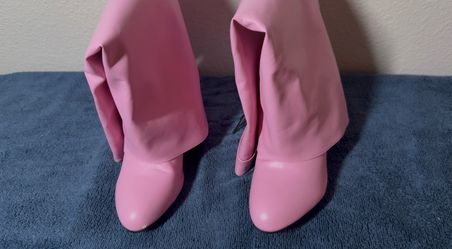 Pink Knee-High Heeled Boots