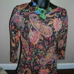 RALPH LAUREN Multi Color  Paisley Print Silk Tunic Sweater . Size M