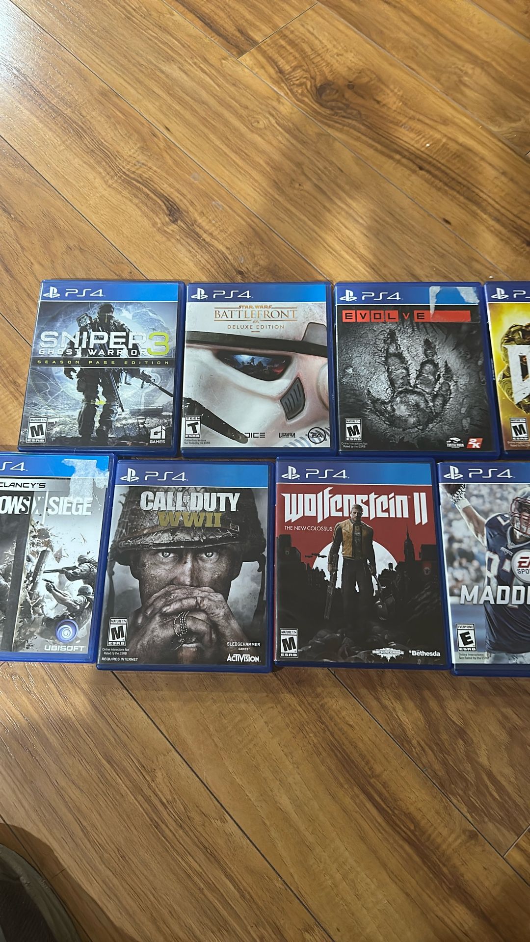 9 PS4 Video Games. Excellent Condition! Sniper DOOM Wolfensten Sniper