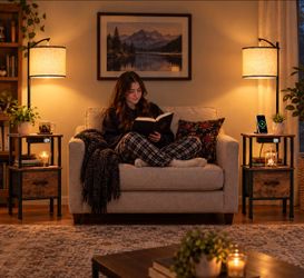 Floor Lamp with Table Set of 2, Charging Station, USB
