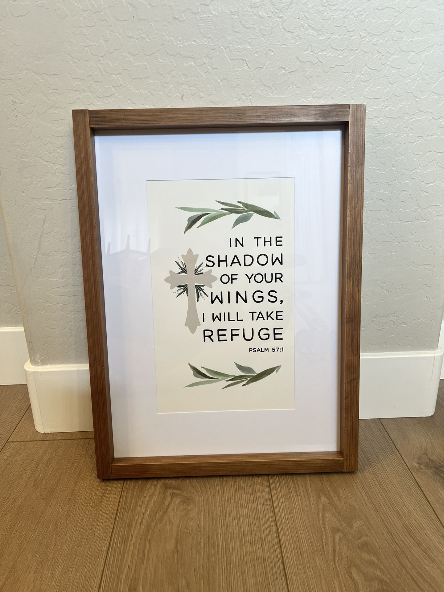 24x18 Glass Matte PSALM 57:1 Scripture Verse w/ Walnut Wood Frame