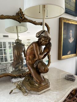 Antique Figural Lamp – 50” Tall, 42 lbs, Gold Finish, Heavy Plaster Material