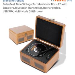 Retrobeat New Time Vintage Portable Cd Player W Speaker/Bluetooth