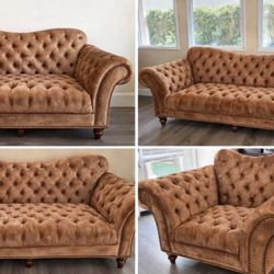 Tufted Chesterfield Sofa Set (3-Piece) - Camel Velvet