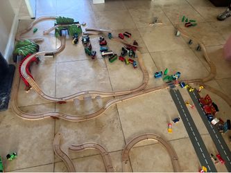 Large Wooden Train Set with Trains and Accessories