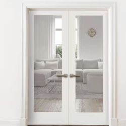 Krosswood Doors 48 in. x 80 in. Craftsman Shaker 1-Lite Clear Glass Both Active MDF Solid Core Double Prehung French Door