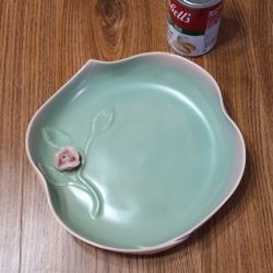 Vintage Mid-century Modern California Pottery Haldeman Caliente 1950s Ceramic Low Bowl Dresser Bowl Art Deco Flower