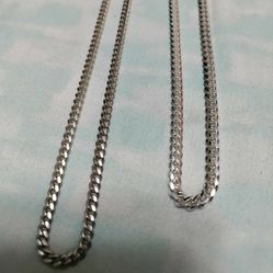 Silver Cuban Link Necklace Set 