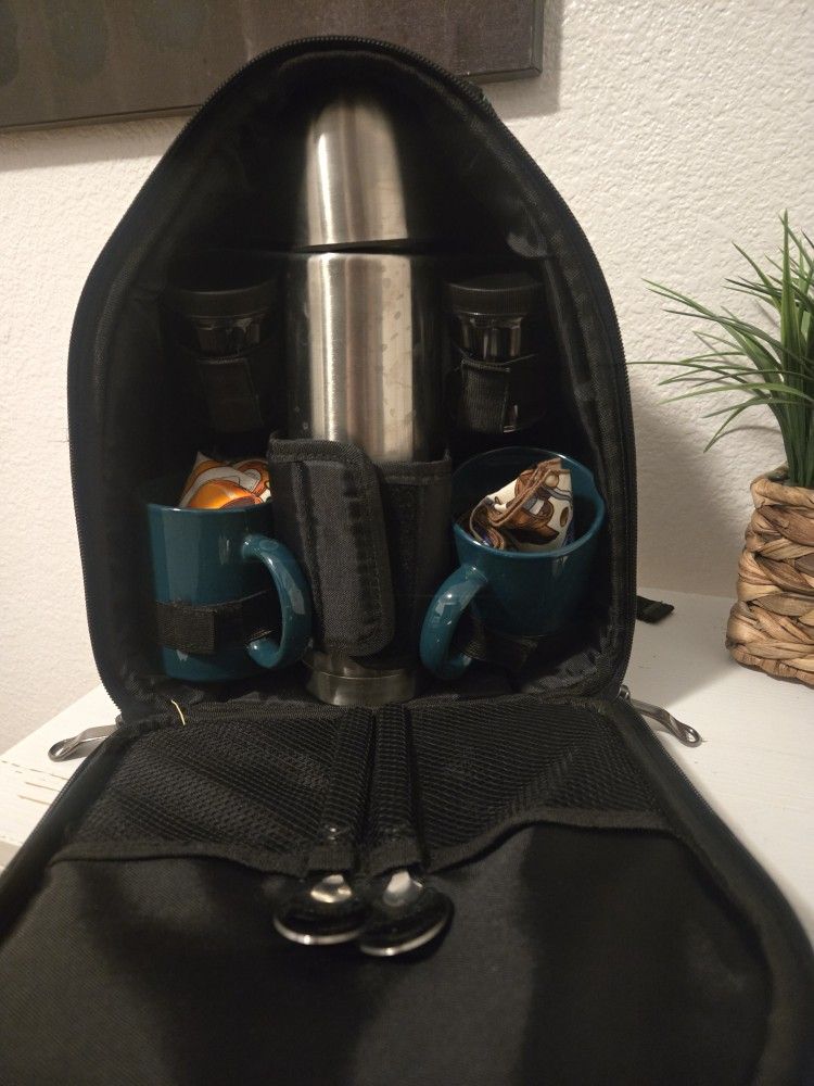 Picnic Time Portable Coffee Bar Backpack W Insulated Thermos Travel Work 12" x 9.5"