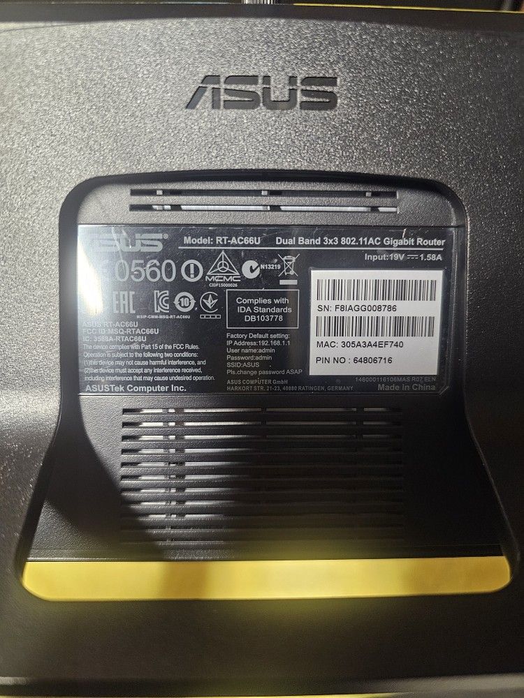 Asus Gigabit WiFi Router 802.11AC/Dual Band 3x3 RT-AC66U