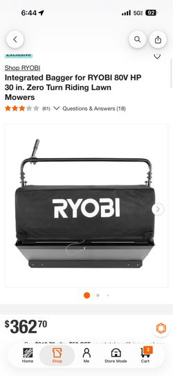New ACRM022 RYOBI Integrated Bagger for RYOBI 80V HP 30 in. Zero Turn Riding Lawn Mowers