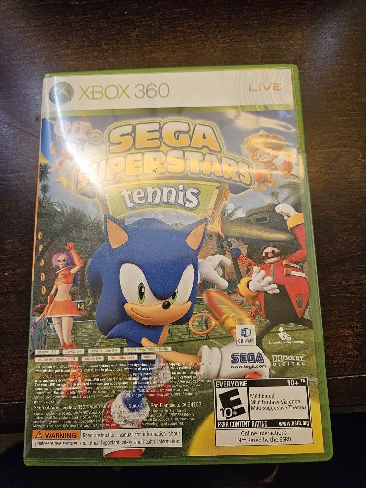 Sega Superstars Tennis Xbox 360 Video Game Live Arcade Sonic The Hedgehog