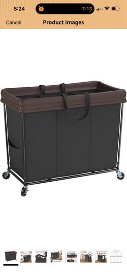 Mefirt 320L Laundry Hamper with Wheels, 3 Section Large Rolling Laundry Basket Bag with Wheels, Clothes Hamper Cart for Laundry, Bedroom, Bathroom and
