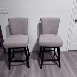 Beige Bar Stool Swiveling Dark Wood