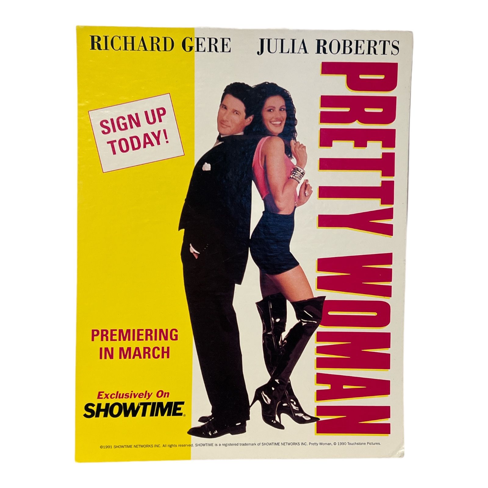 Pretty Woman Showtime Julia Roberts Richard Gere Showtime  Advertising Sign 11"