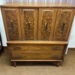 MCM 5 Drawer Highboy Dresser. Vintage Tall Dresser Armoire w Door. Free to ask, I reply. Refinish me