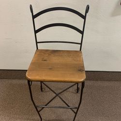 3 Wood And Metal Bar Stools