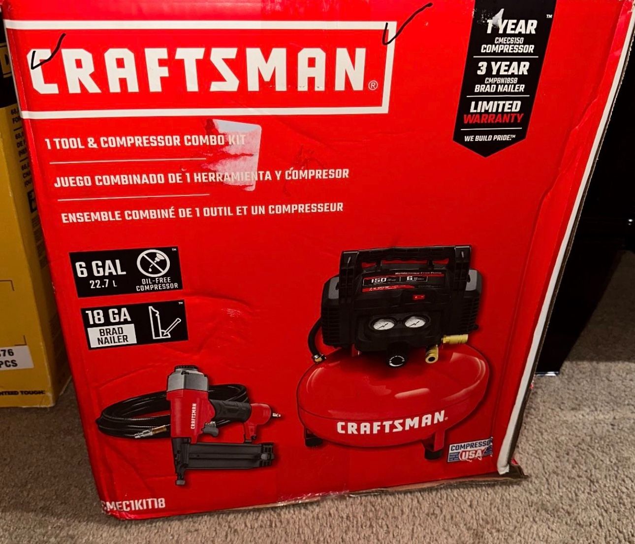 New Craftsman 6-Gallon Portable Electric 150 PSI Pancake Air Compressor Combo Kit Hose with Brad Nailer