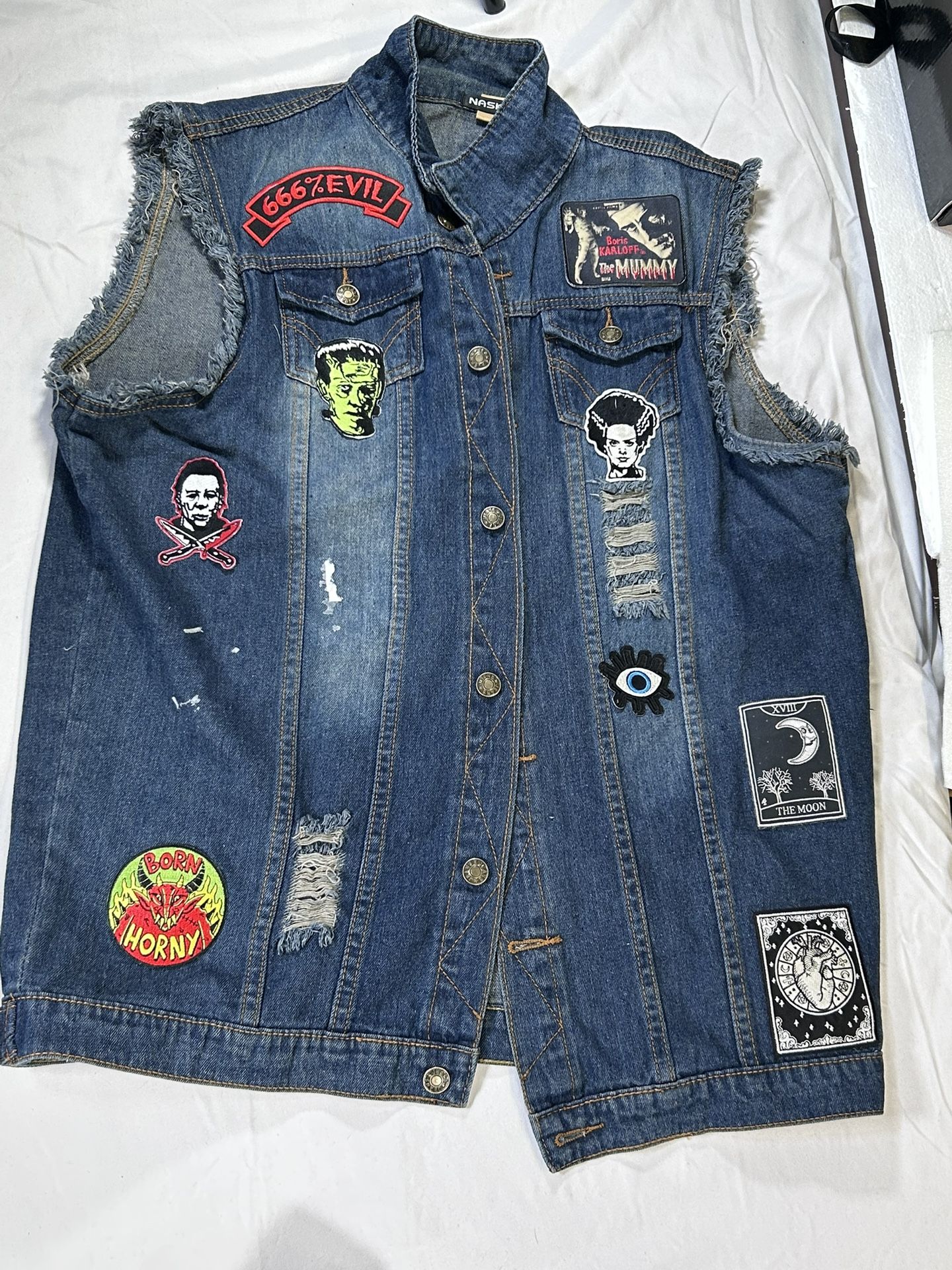 Custom Jean Vest Jacket Hand Made With Patches Halloween Unisex Cloths Biker 