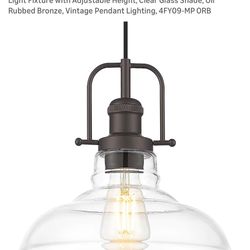 FEMILA Pendant Lights for Kitchen Island, 11" Farmhouse Hanging Light Fixture with Adjustable Height, Clear Glass Shade, Oil Rubbed Bronze, Vintage Pe