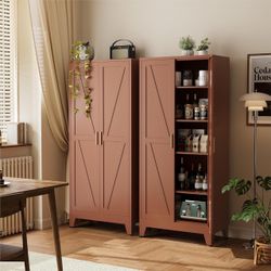 71" Metal Pantry Cabinet in Brown, 5-Tier Storage with Adjustable Shelves, Metal-Tone Cupboard for Kitchen, Office & Living Room Organization  Brown S