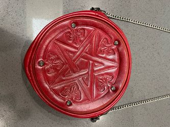 Red Round Crossbody Bag with Pentagram Emboss
