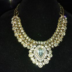 Vintage Crystal Gold Faceted Evening Bridal Wedding Cocktail Necklace Set