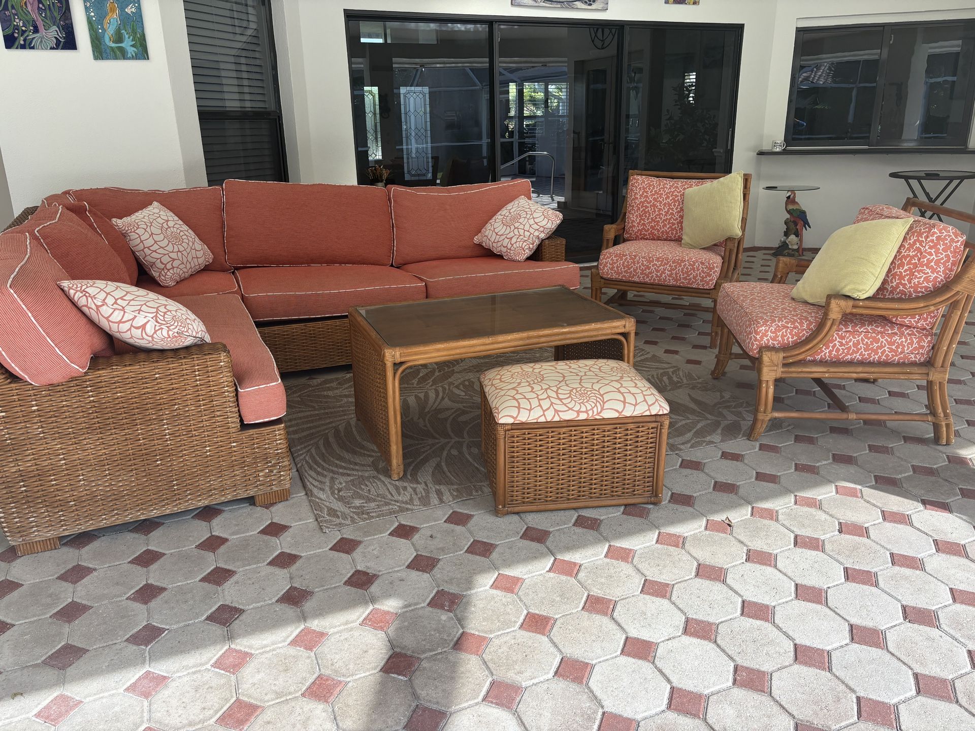 Lanai Sectional Plus Chairs, Coffee Table & Ottoman 