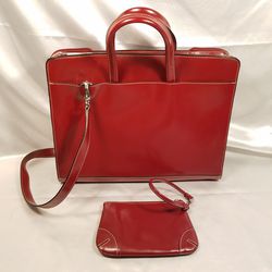 Bag - Messenger Bag - Purse- Attache/ Franklin Covey Red Leather Bag with matching wristlet