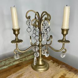 Brass Candelabra with Crystal Accents