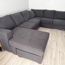 Charcoal Black Sectional Sofa Couch U-shaped With Chaise