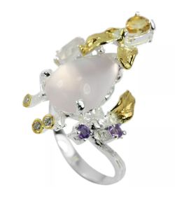 925 sterling silver Rose Quartz and citrine ring size 8.5