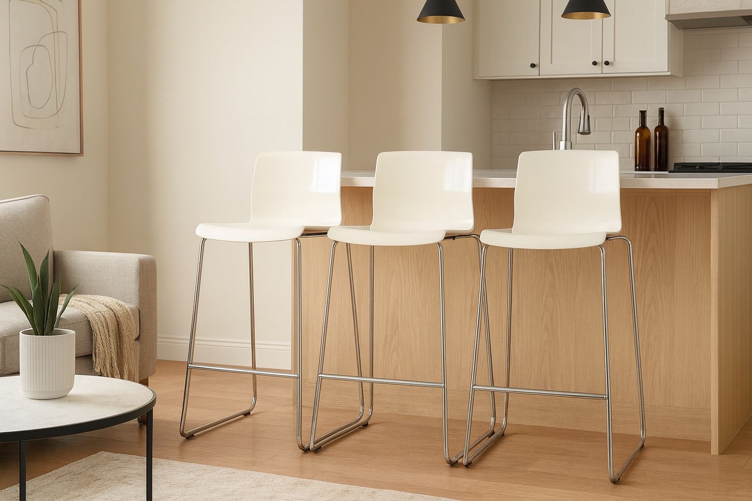Modern White Bar Stools – Lightweight, Durable & Easy to Clean
