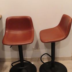 Brown Leather Bar Stools - Adjustable Height (set of 2)