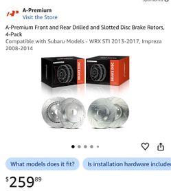 A-Premium Drilled Slotted Disc Brake Rotors 4-Pack
