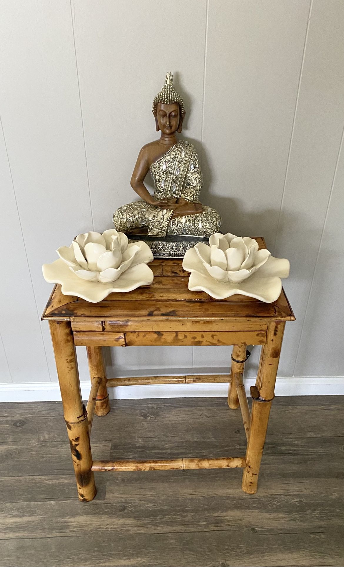 Vintage Tortoiseshell Burnt Bamboo Side Table.