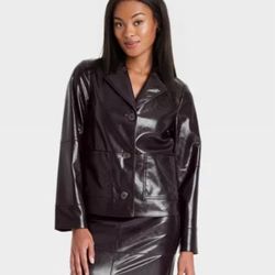A New Day Women's Faux Leather Small Jacket (Brown)