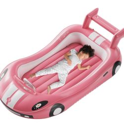  Blow up Inflatable Toddler Travel Bed with Sides, Toddler Air Mattress for Camping, Traveling, Hotel, or Home Use, Hand Pump Included (Pink)