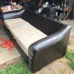 Brown Leather Suede Couch